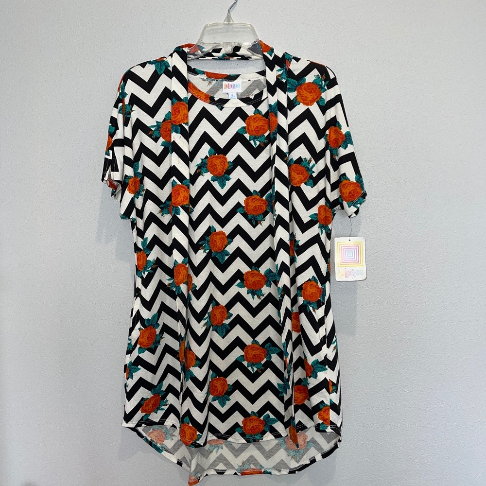 NEW LuLaRoe XL/1X Mitzi Tunic Top Orange Roses Chevrons Autumn